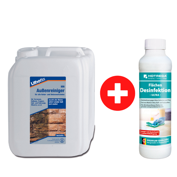 Lithofin® MN Außenreiniger 5 l + Hotrega Flächen Desinfektion Ultra 250 ml